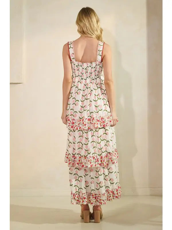 Tiered Floral Pink Maxi