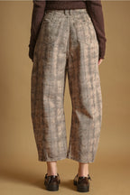 Brown Plaid Barrel Pants