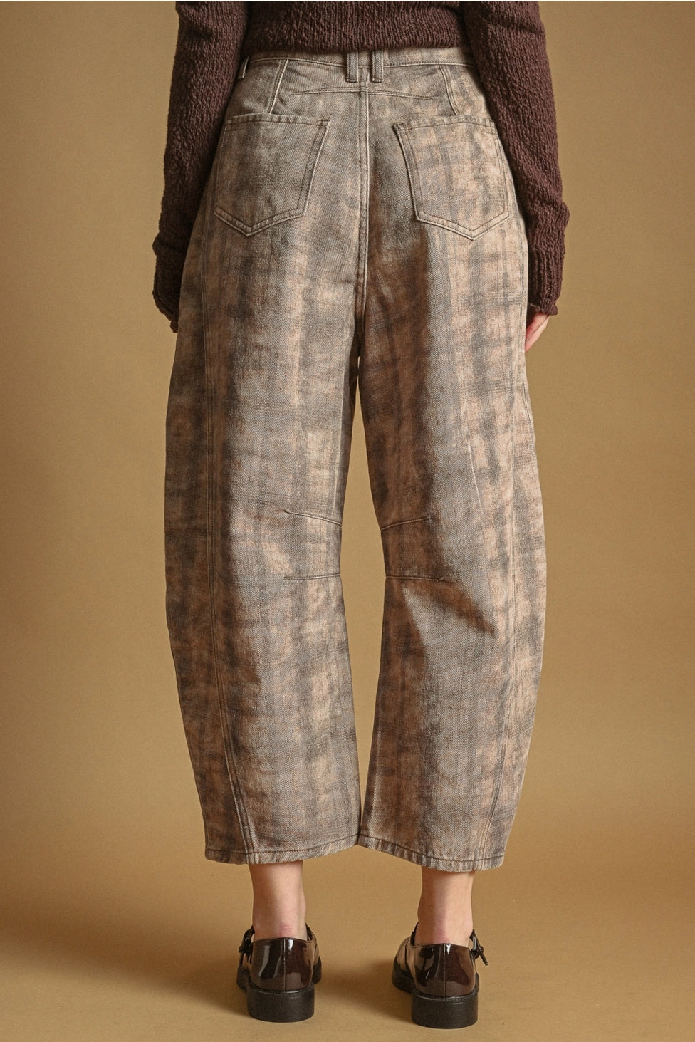 Brown Plaid Barrel Pants
