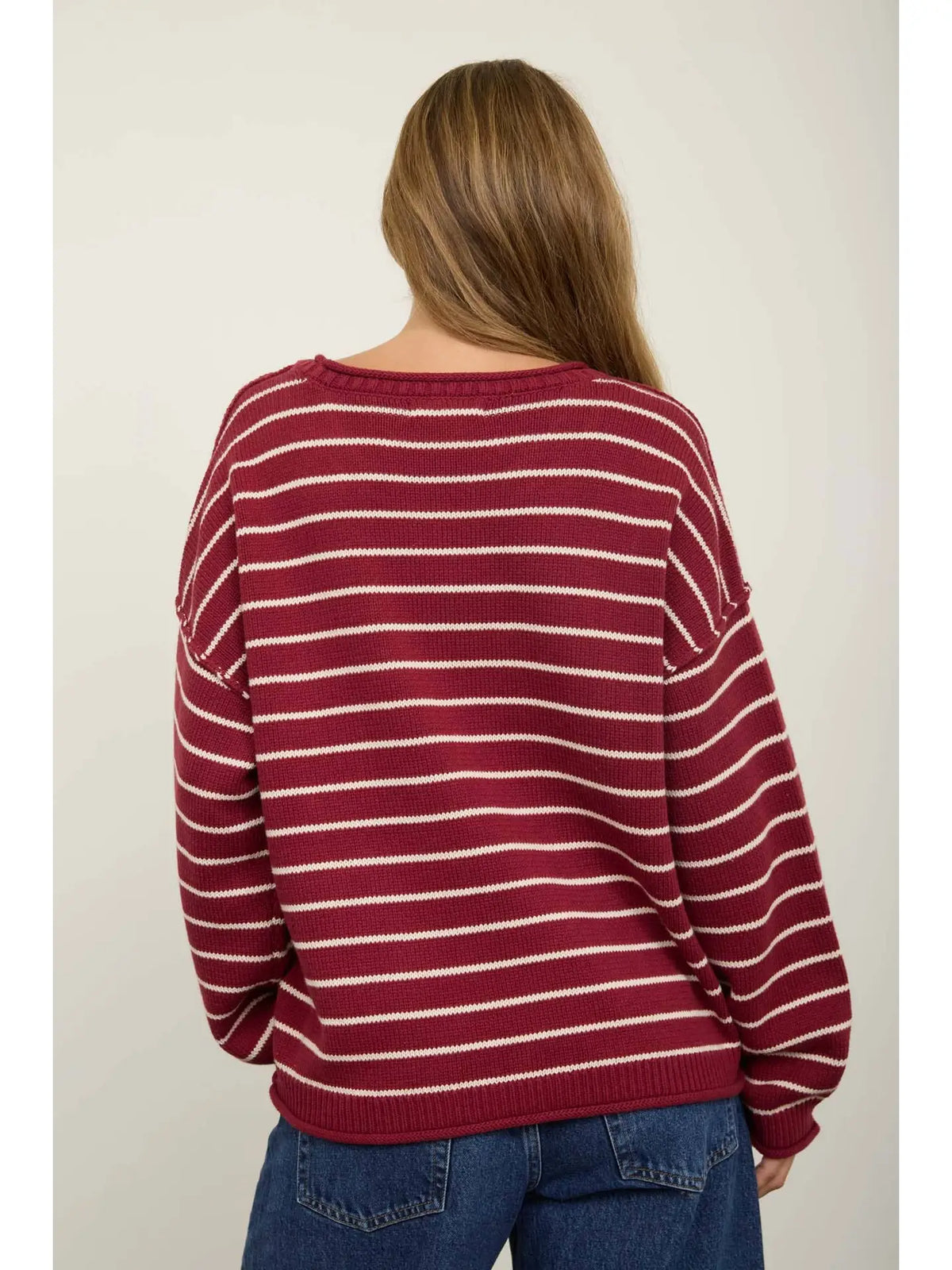 Stripe Sweater- Burgundy & Cream