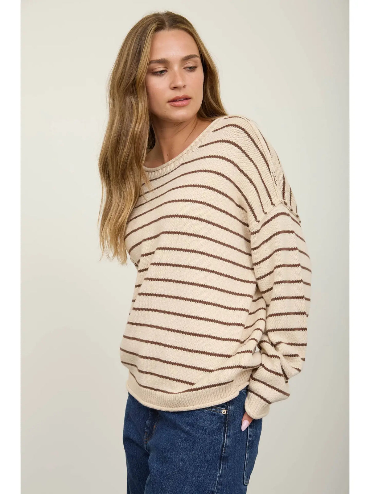 Stripe Sweater- Cream & Brown