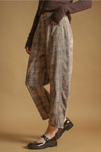 Brown Plaid Barrel Pants
