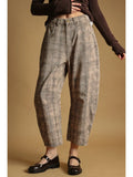Brown Plaid Barrel Pants
