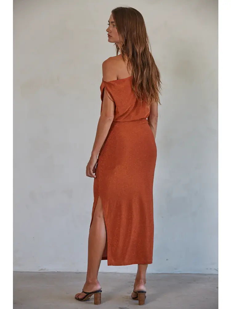 Rust Shoulder Sleeveless Midi Dress