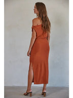 Rust Shoulder Sleeveless Midi Dress