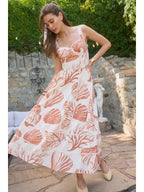 Seashell Motif Lace Trim Midi Dress