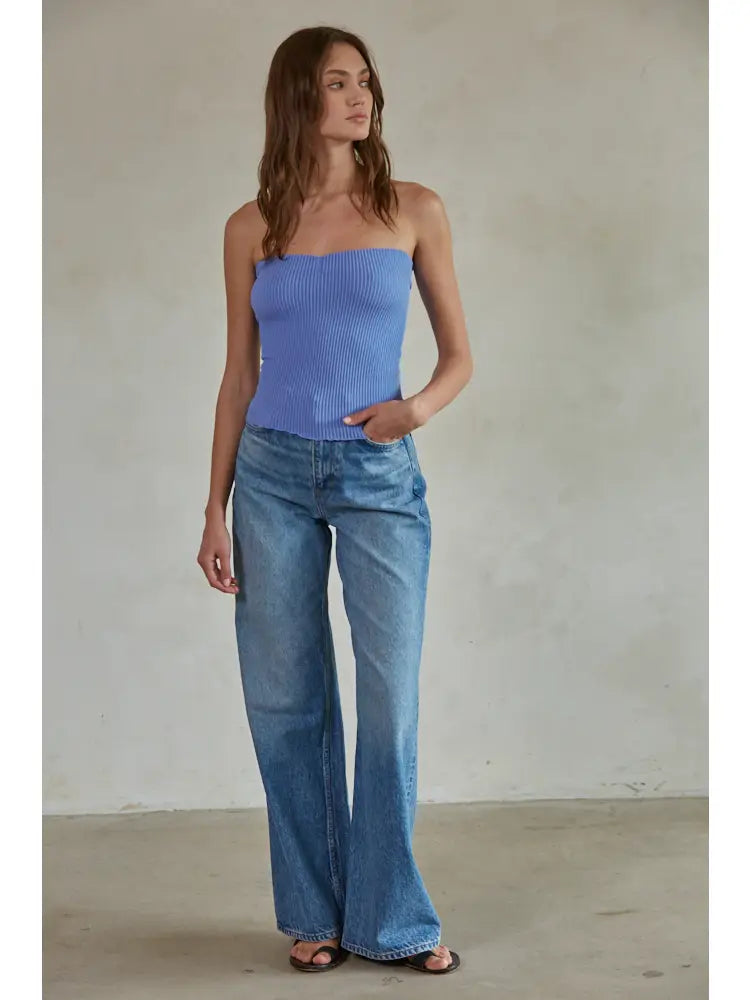 Ribbed Tube Top Blue