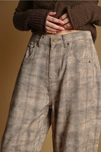Brown Plaid Barrel Pants