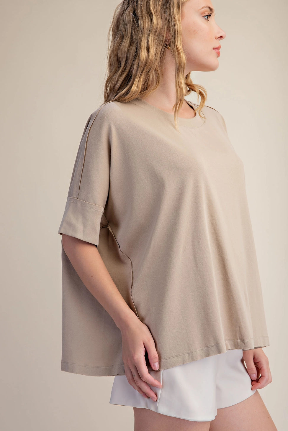 Oversized Round Neck Tee -Taupe