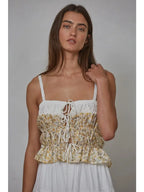 Crochet Cotton Tie Front Tank - Floral