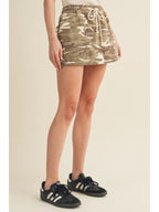 Rope Drawstring Camo Skort