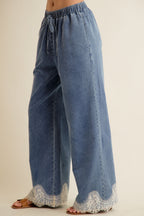 Lace Trim Denim Pants