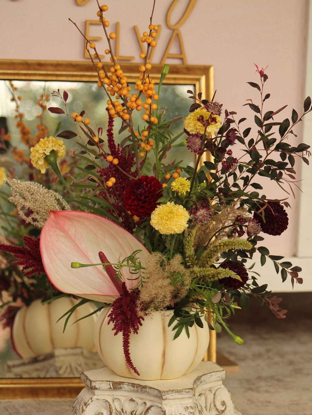 Fall Pumpkin Floral Arrangement Class- Large Cream Pumpkin