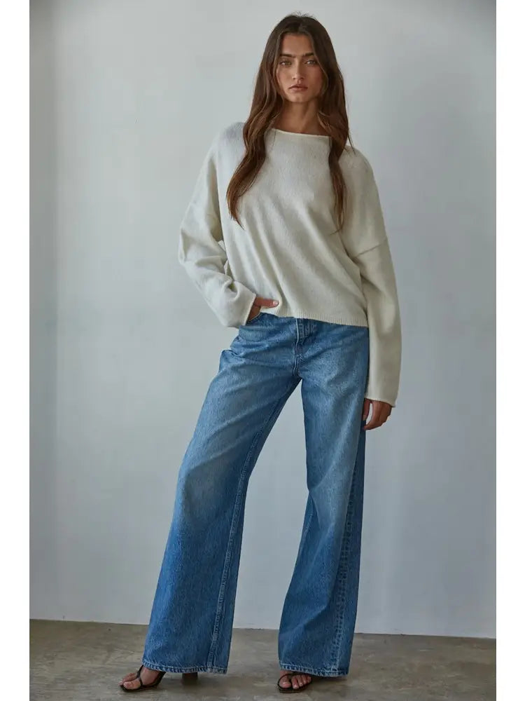 Rolled Neck Sweater - Cream