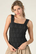 Nikibiki Lace Textured Square Tank- Black