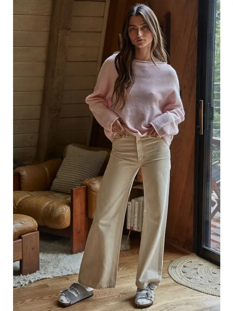 Rolled Neck Sweater - Baby Pink