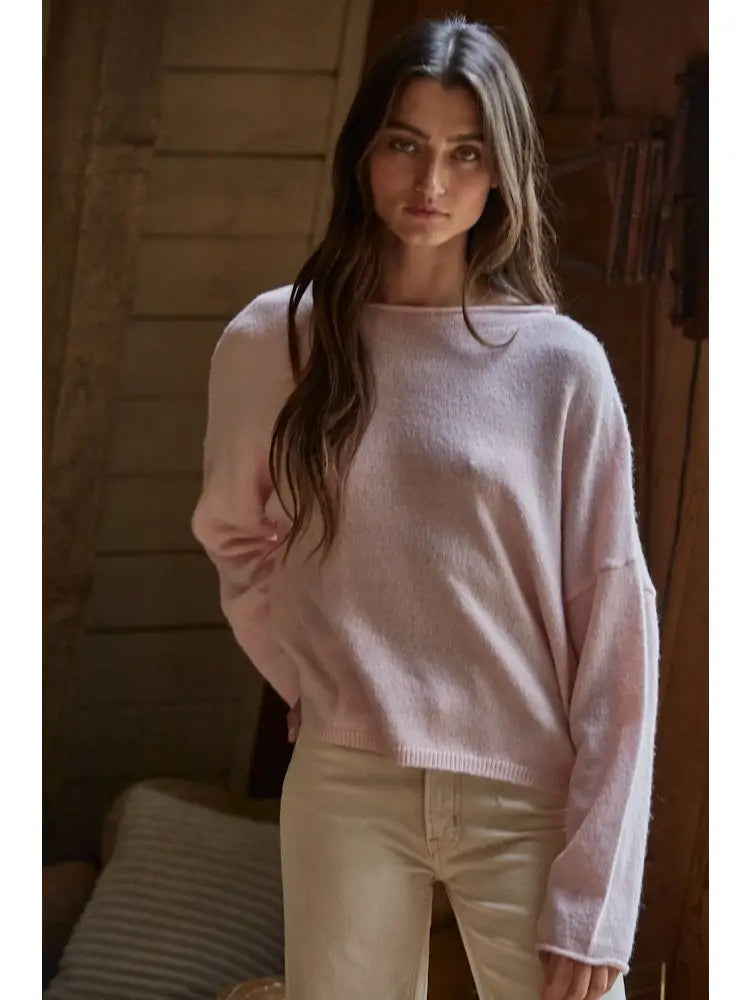 Rolled Neck Sweater - Baby Pink