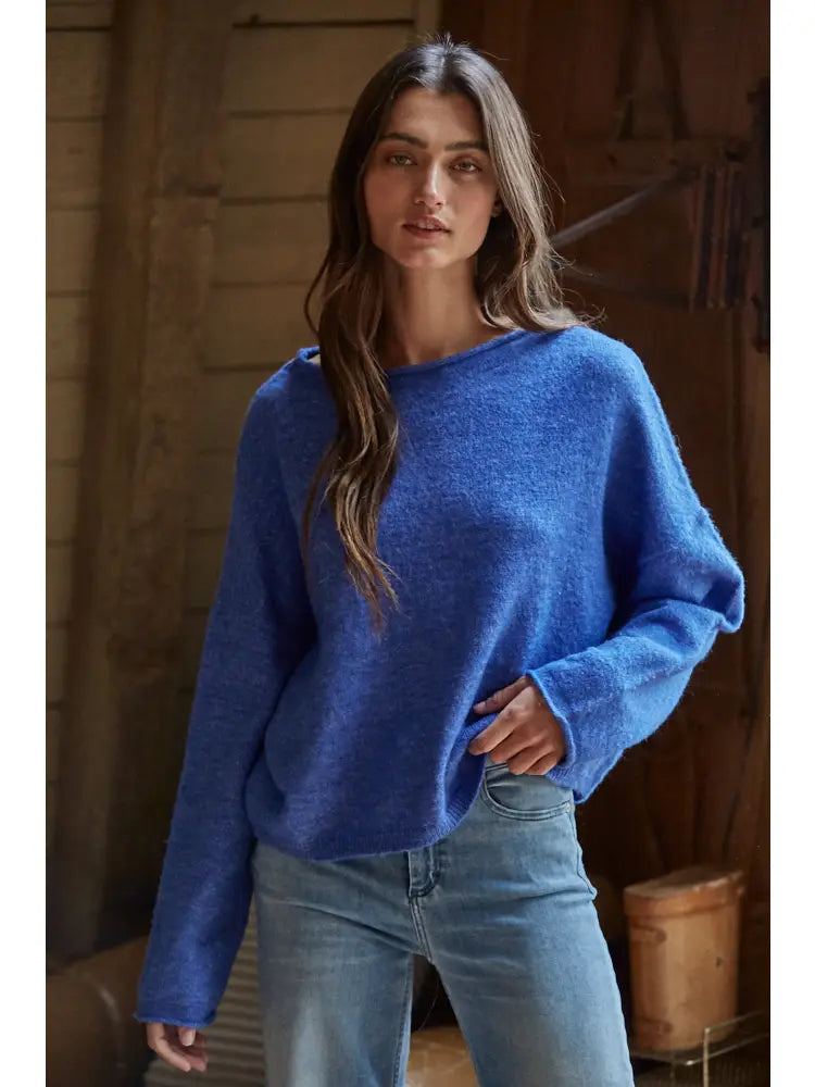 Rolled Neck Sweater - Blue