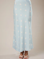 Satin Midi Skirt in Polka Dot