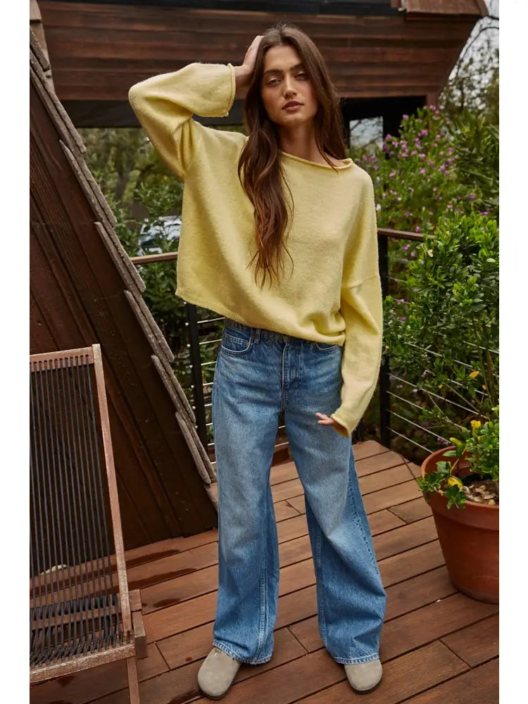 Rolled Neck Sweater - Yellow