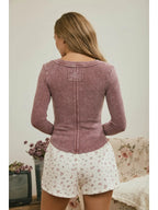 Washed Henley Long Sleeve- Maroon