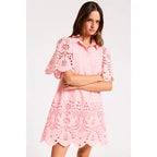 Baby Pink Scallop Embroidered Mini Dress