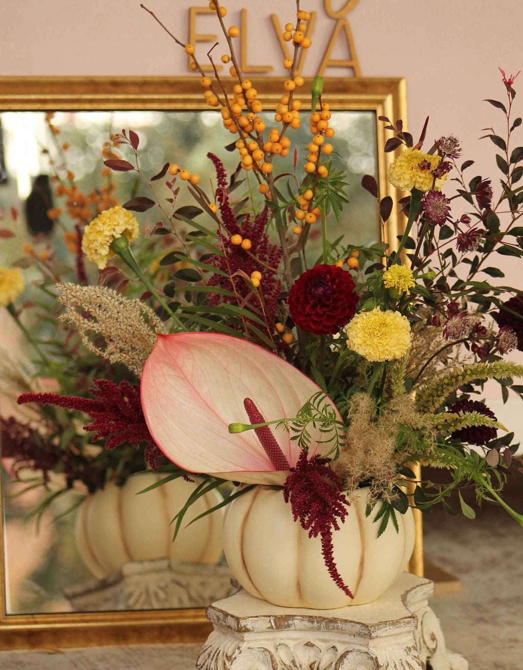 Fall Pumpkin Floral Arrangement Class- Large Cream Pumpkin