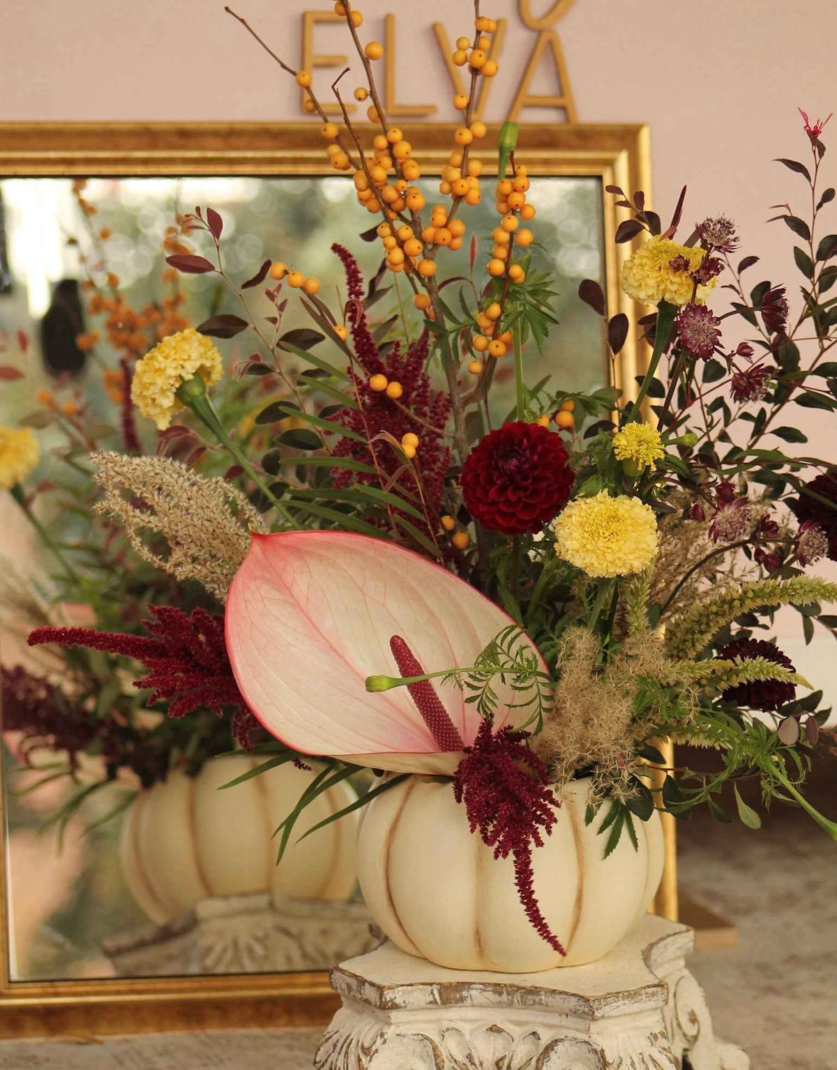 Fall Pumpkin Floral Arrangement Class- Large Cream Pumpkin