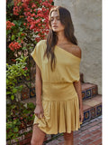 Yellow Asymmetrical Neck Mini Dress
