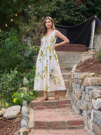 Floral V Neck Pleated Midi