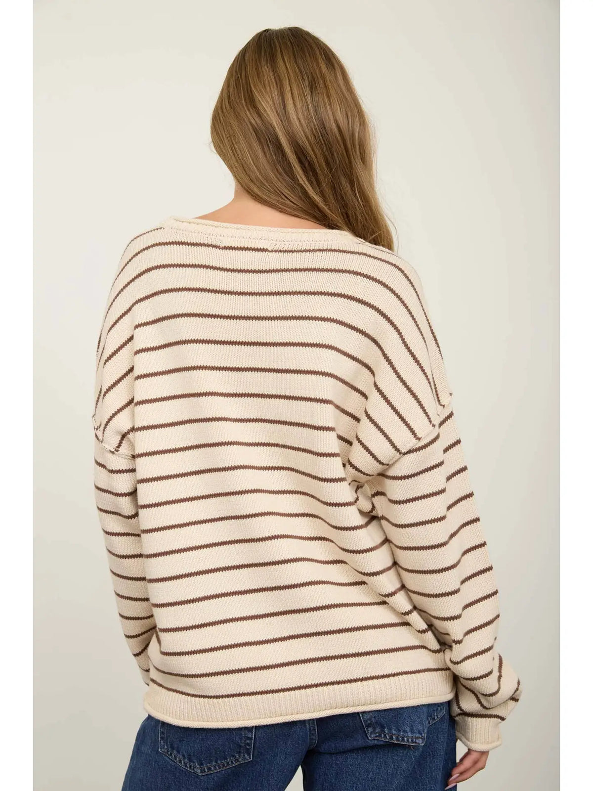 Stripe Sweater- Cream & Brown