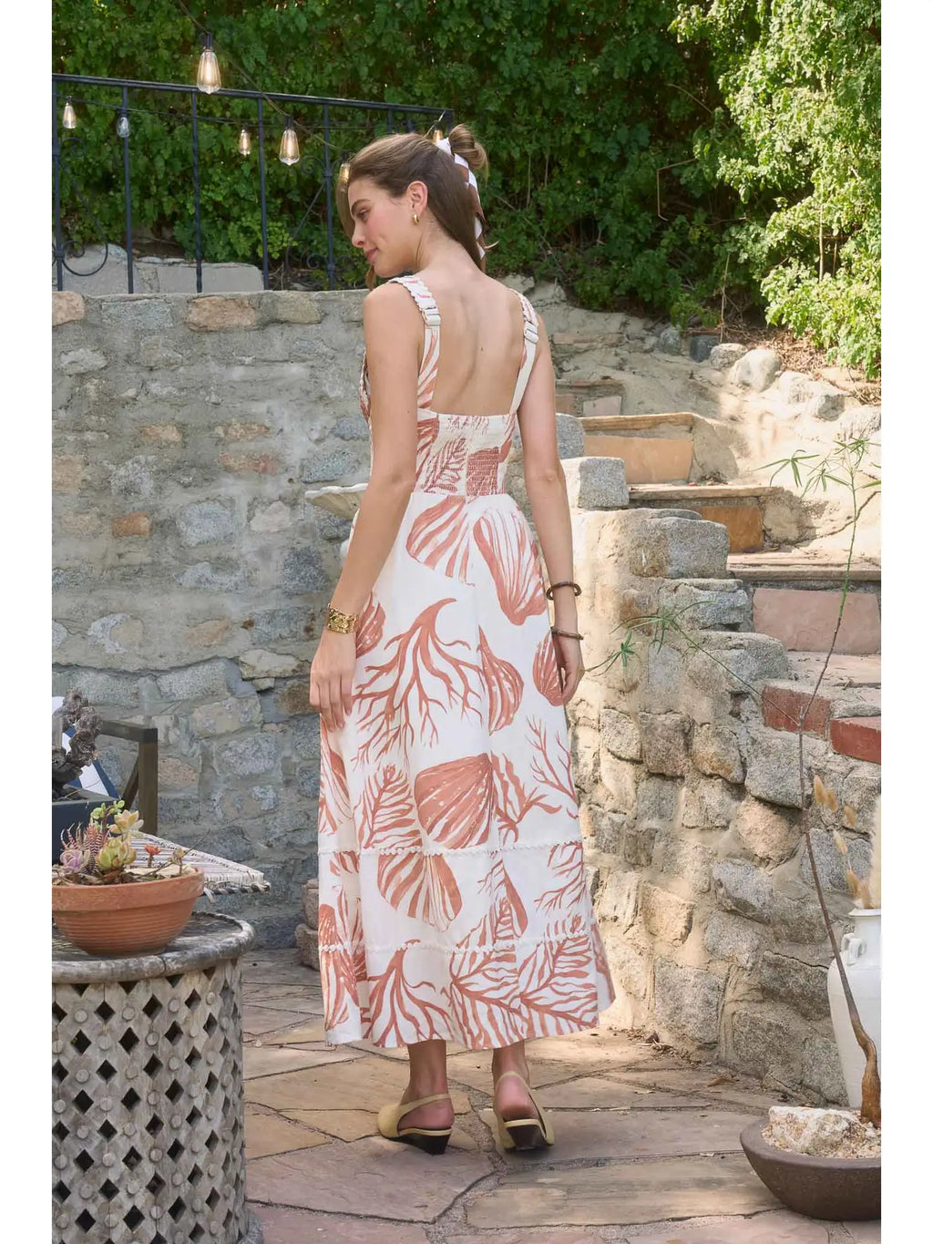 Seashell Motif Lace Trim Midi Dress
