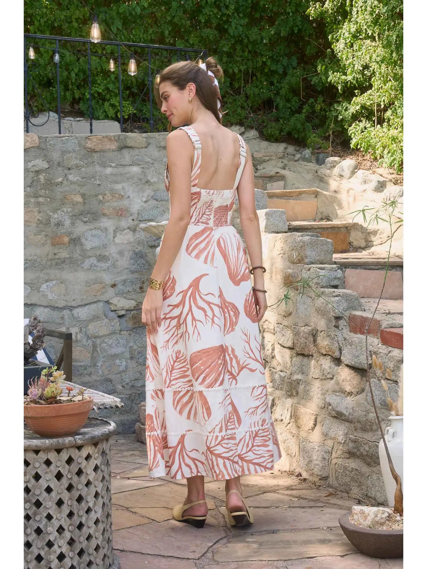 Seashell Motif Lace Trim Midi Dress