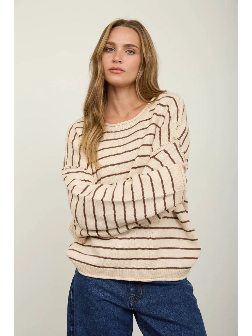 Stripe Sweater- Cream & Brown
