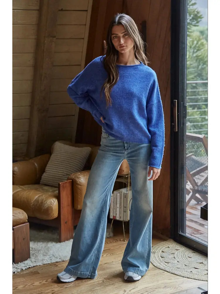 Rolled Neck Sweater - Blue