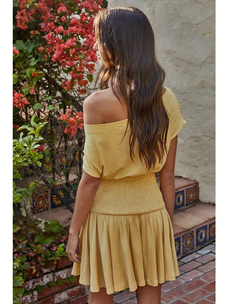 Yellow Asymmetrical Neck Mini Dress