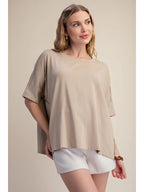 Oversized Round Neck Tee -Taupe