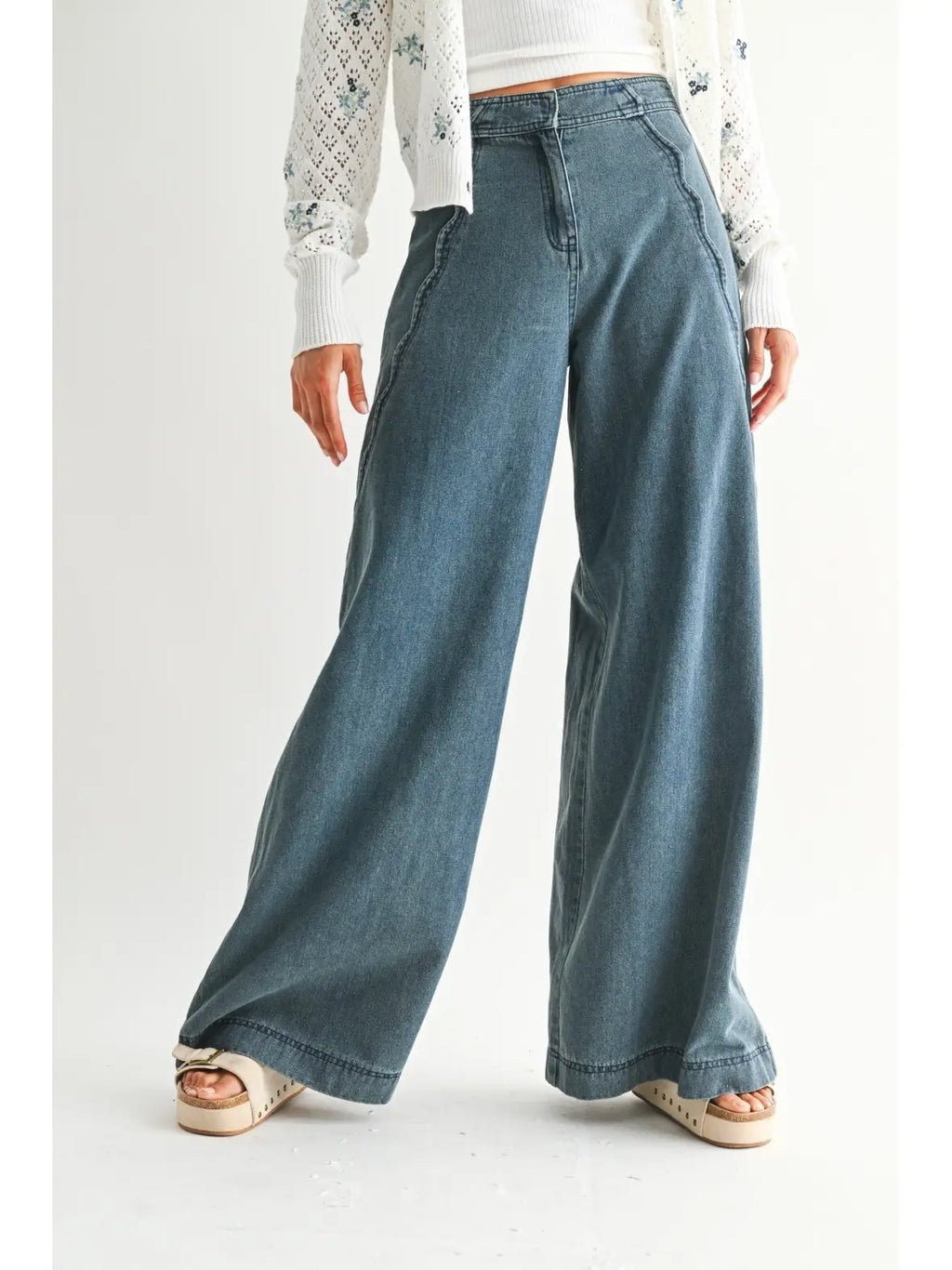 Scallop Wide Leg Denim