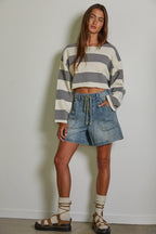 Denim Drawstring Waist Band Shorts