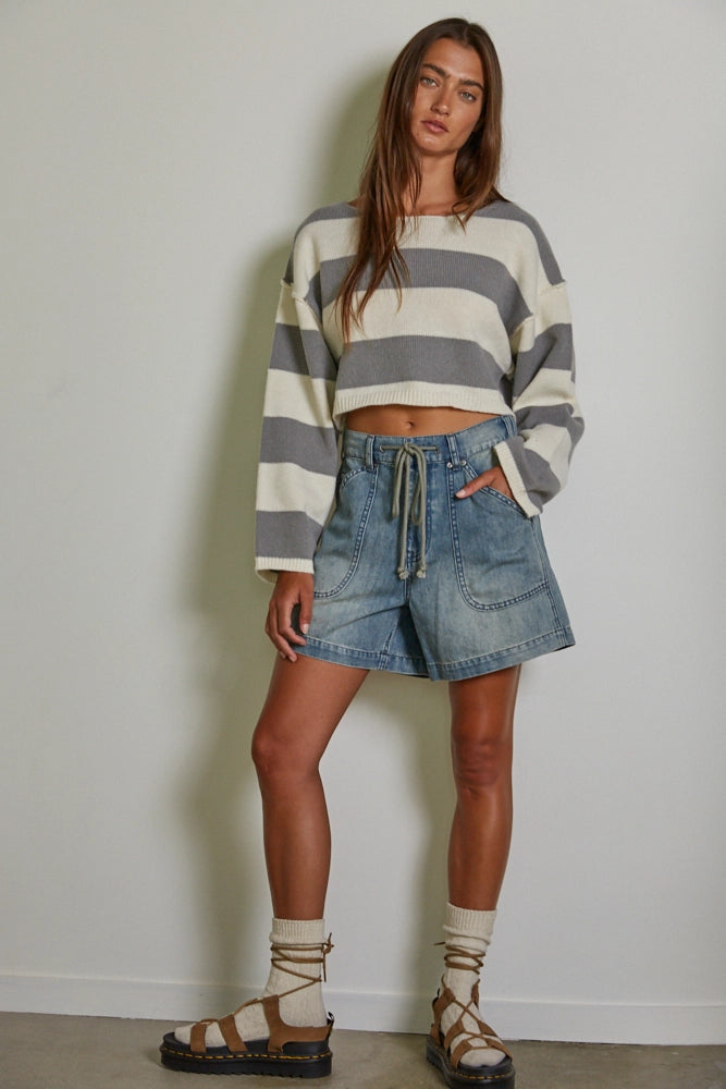 Denim Drawstring Waist Band Shorts