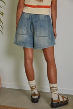 Denim Drawstring Waist Band Shorts