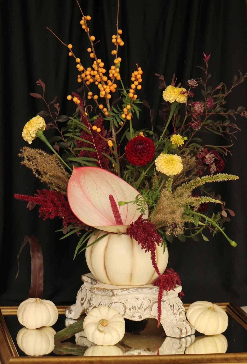 Fall Pumpkin Floral Arrangement Class- Large Cream Pumpkin