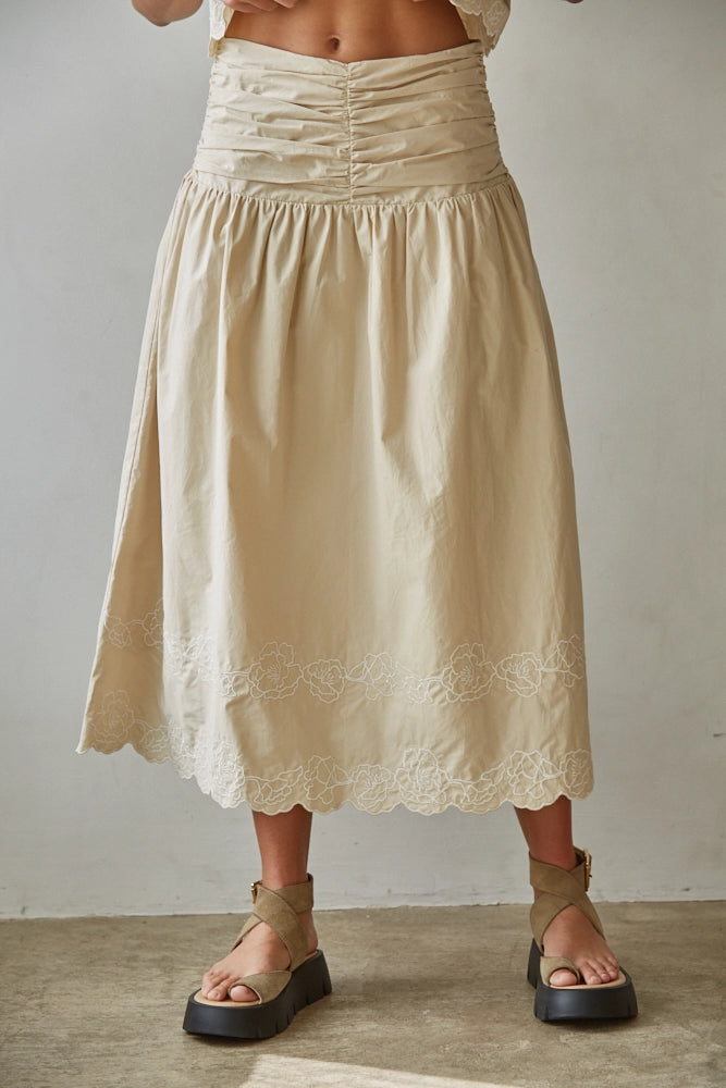 Floral Embroidered Midi Skirt