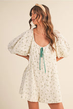 Green Cream Floral Romper