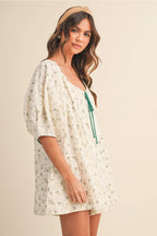 Green Cream Floral Romper
