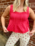 Red Lace Trim Side Tie Top