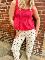 Red Lace Trim Side Tie Top