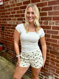 Blue Polka Dot Denim Shorts