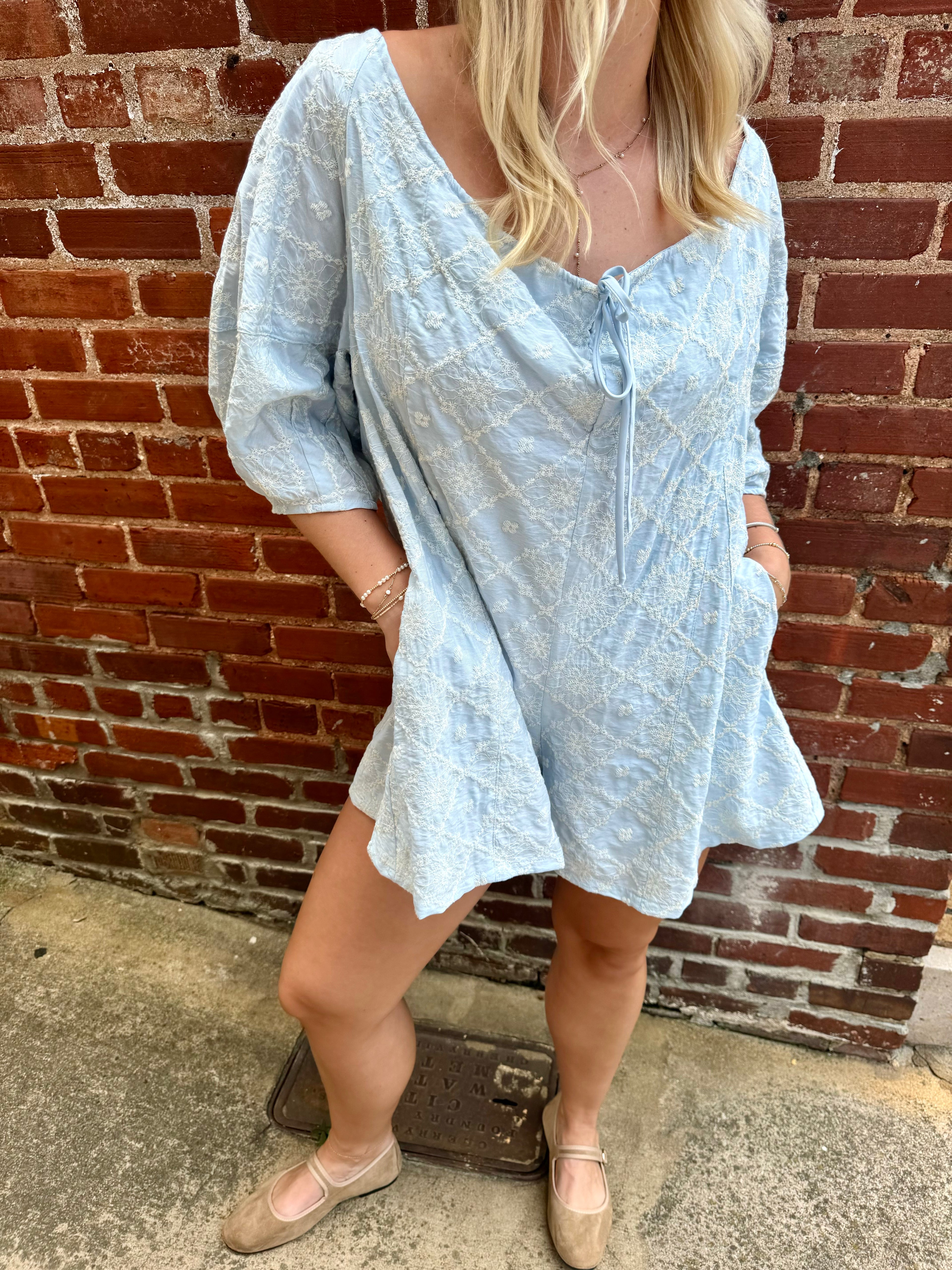 Floral Embroidered Woven Romper