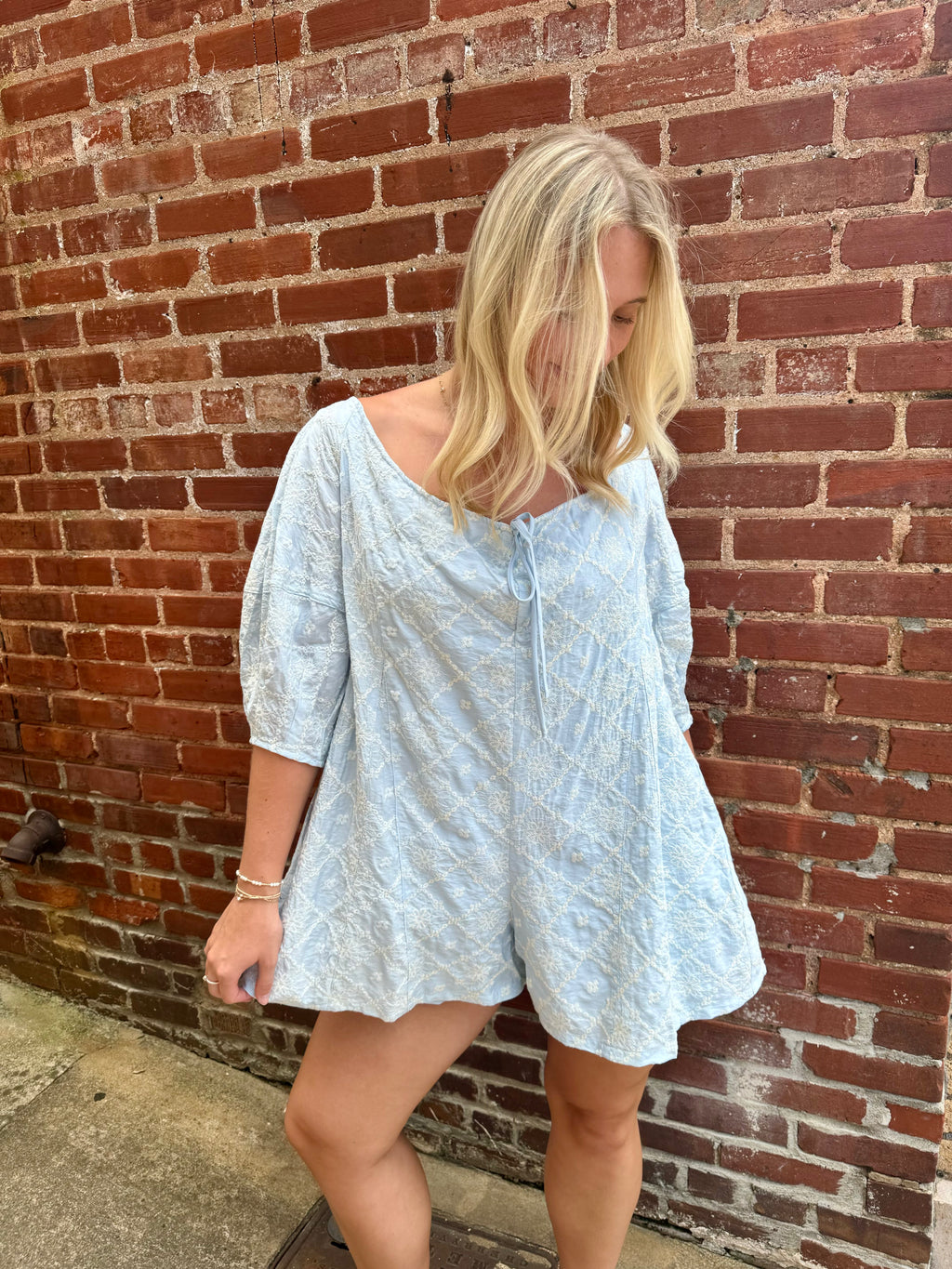 Floral Embroidered Woven Romper